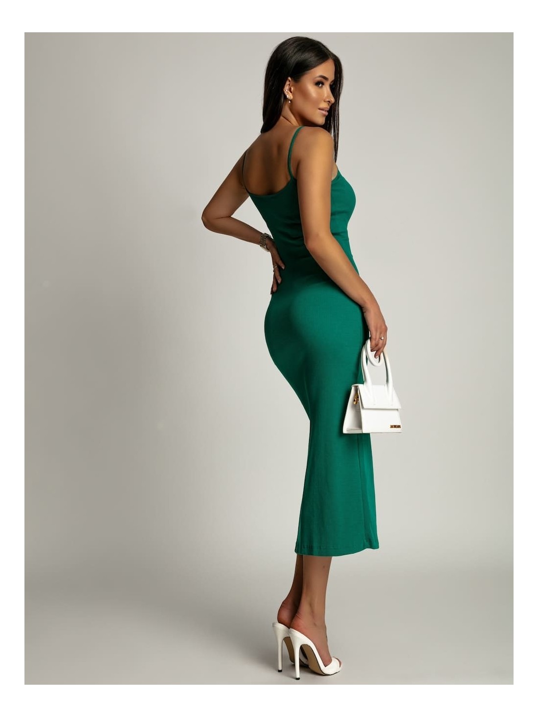 Midi dress with a slit, green FG667